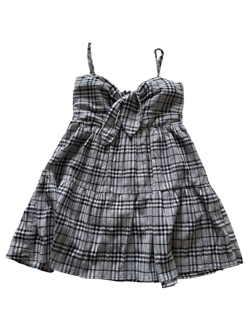 TCEC Black & White Plaid Tie-Front Sundress for women